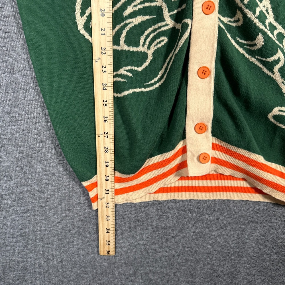 NEW OXKNIT Tiger Knit Shirt Mens XL Green Orange Short Sleeve Button Retro Style - Picture 2 of 6